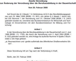 Verordnung Berufsausbildung Bauwirtschaft 2. Änderung